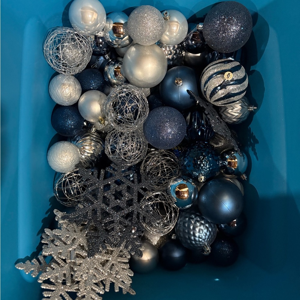 Silver and Blue Holiday Ornament Set